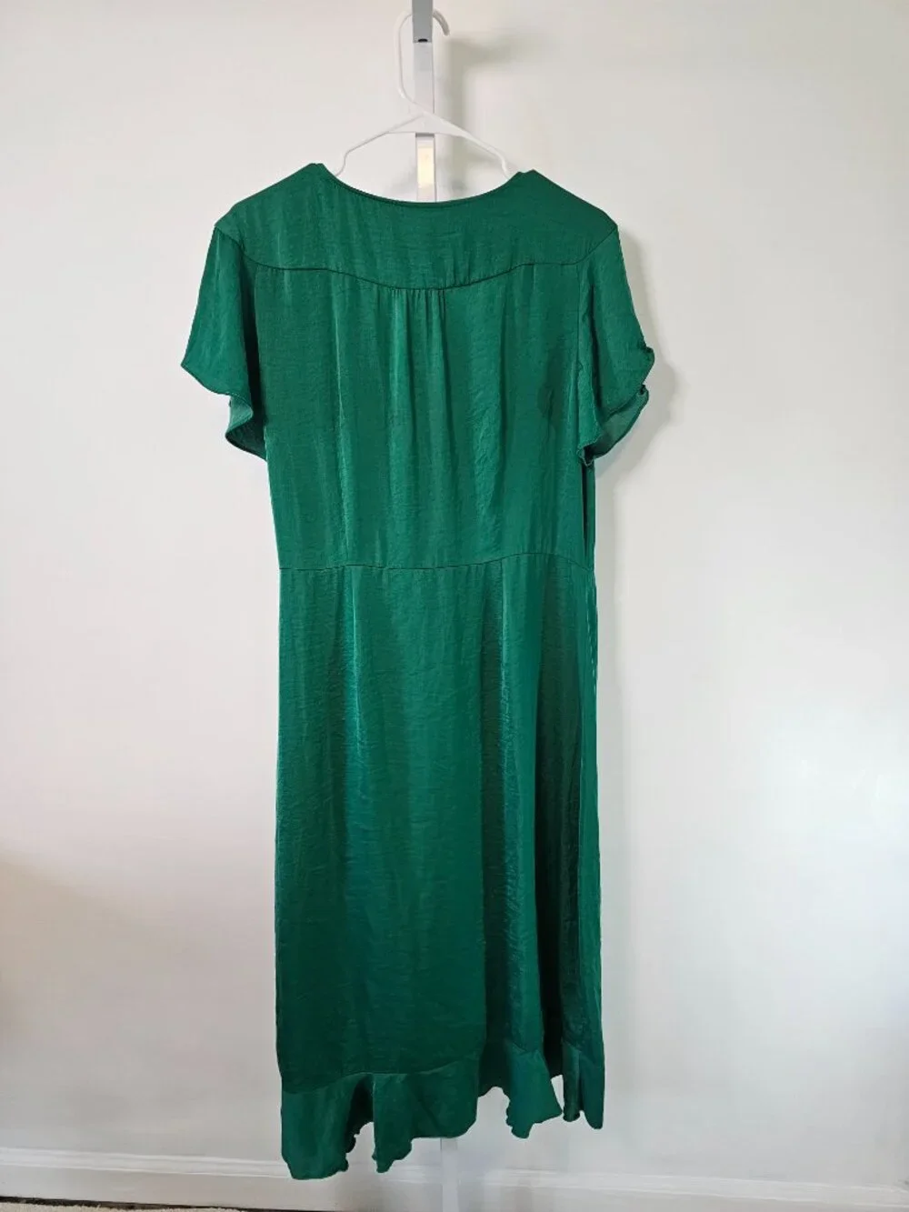 Who What Where Dress Green Wrap Midi Coquette Ruffle L - Picture 3 of 6